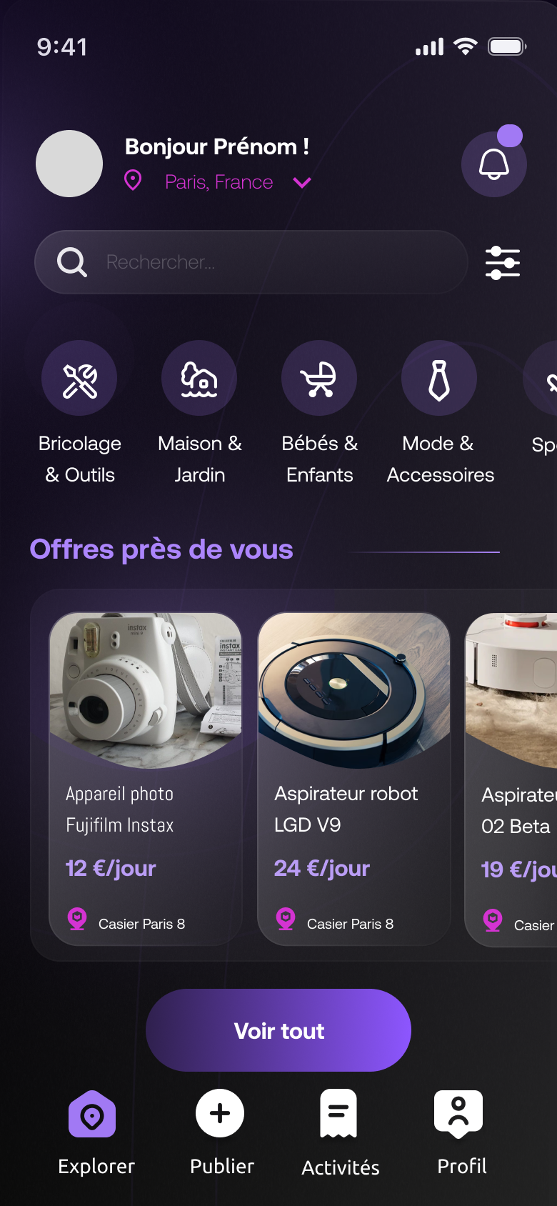 Écran d'accueil de l'application Yakloué